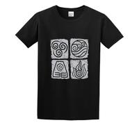 KALIKADUO Avatar Sigils Water Wind Air Earth Last Bender Anime Aang Unisex 100% Cotton Short-Sleeve T-Shirts Black L