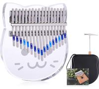 Kalimba 17 touches, notes de piano de pouce en acrylique clair piano à doigts de salon sculpté avec étui de kalimba marteau d'accord cahier d'étude autocollant - Design de la tête de chat