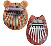 Kalimba 2pcs 8 clés chat et ours kalimba piano piano doigt avec lonyard et chaîne métallique pouce portable pour les enfants, les adultes, les débutants, le bois