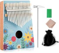 Kalimba Mbira Pouce Doigt Piano portable 17 touches Instrument de musique en bois massif Cadeau pour les mélomanes débutants,Fleurs peintes