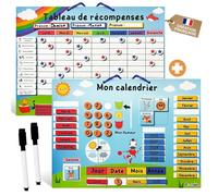 KALINOUS Duo 1 Calendrier Enfant+1 Tableau de récompense magnétiques-Design France-Apprendre la Notion de Temps et Taches Quotidiennes en s'amusant-Autonomie-Garçons et Filles-Montessori 3 à 6 Ans