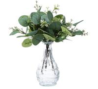 KALIONE Lot de 12 feuilles d'eucalyptus artificielles en forme de dollar argenté, tiges et branches artificielles avec graines blanches, 29 cm de long, plantes vertes décoratives pour bouquets