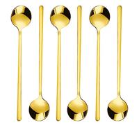 KALIONE Lot de 6 cuillères à café en acier inoxydable doré, 15,2 cm de long, 3,8 cm de large, passent au lave-vaisselle, style classique