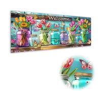 Kaliosy Grand kit d'art diamant 5D pour adultes - Forme spéciale - Fleurs et papillons - Strass géants pour décoration murale de la maison (30,5 x 60 cm)