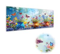 Kaliosy Grand kit d'art diamant 5D pour adultes - Motif papillon et fleurs - Forme spéciale - Décoration murale - 30 x 60 cm