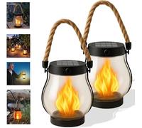 Kaliqo Lot de 2 lanternes solaires d'extérieur avec flammes dansantes, 1500 mAh, IP65, étanches IP65, pour table extérieure, terrasse, balcon, décoration de cour intérieure