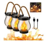 Kaliqo Lot de 3 lanternes solaires d'extérieur étanches en corde de chanvre