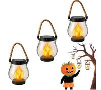 Kaliqo Solar Lantern Outdoor Lights, Camp Lamp Solar Flame, Dancing Flamesolar Lantern Outdoor Lights, With Dual Charging Modes of Solars & USB for Garden & Yard (3pcs)