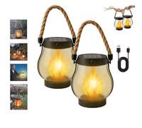Kaliqo Solar Lantern Outdoor Lights,Kaligo Rope Hanging Flame Lanterns,Water Proof Hemp Rope Hanging Flame Lamp,Solar And Usb Dual Charging Mode,Courtyard Patio Porch Garden Decorative Lights (2)