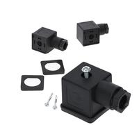 Kalitec 3x Connecteur de Valve à 3 Pôles Forme A - IP65 250V 10A Noir | Boîtier robuste pour électrovanne - Surface 27x27 mm - Entrée PG9 - Écart 18 mm - Technologie médicale et robotique