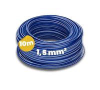 Kalitec Câble de câblage H07V-K 1,5 mm² - 10 m - Bleu foncé/blanc - Câble flexible - Fil simple en PVC - Toron - Câblage fin - Câble unique - Câble unifié - Fil de commutation