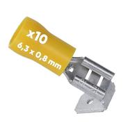 Kalitec FHAG638 Lot de 10 cosses de fiches plates jaunes 6,3 x 0,8 avec dérivation I Connecteur 4-6 mm² I Partiellement isolé I Laiton I Col en PVC I Pour voiture et industrie