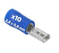 Kalitec FHB288 Lot de 10 cosses plates bleues 2,8 x 0,8 mm Connecteur de câble I 1,5-2,5 mm² I Partiellement isolé I Laiton I Col en PVC I pour voiture et industrie