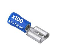 Kalitec FHB638 Lot de 100 cosses plates bleues 6,3 x 0,8 I 1,5-2,5 mm² Connecteur de câble I Partiellement isolé I Laiton I Pour voiture et industrie