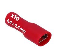 Kalitec FHVR485 Lot de 10 cosses plates rouges 4,8 x 0,5 mm Connecteur de câble I 0,5-1,5 mm² I Entièrement isolé I Laiton I Col en PVC I pour voiture et industrie