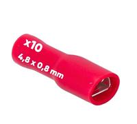 Kalitec FHVR488 Lot de 10 cosses plates rouges 4,8 x 0,8 I 0,5-1,5 mm² Connecteur de câble I Entièrement isolé I Laiton I Pour voiture et industrie