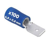 Kalitec FSB488 Lot de 100 connecteurs plats bleus 4,8 x 0,8 mm Connecteur de câble I 1,5-2,5 mm² I Partiellement isolé I Laiton I Col en PVC I pour voiture et industrie