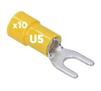 Kalitec GKSGU5 Lot de 10 cosses de câble à fourche 4-6 mm² I Jaune partiellement isolé I Col en PVC U5 I Pour connecter des câbles ou des torons I Protège les connexions électriques I Connecteur à