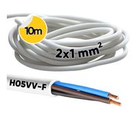 Kalitec H05VV-F - Câble d'alimentation sans conducteur de protection - 10 m - Câble électrique en PVC pour l'intérieur - Blanc - Câble de lampe flexible - Câble d'appareil à 2 fils