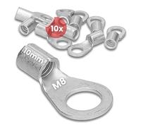 Kalitec Q10-8 Lot de 10 cosses à sertir 10 mm² M8 I Non isolées I Presse à mandrin I Pour conducteurs à fils multiples et fins I Cosse de câble 10 mm² conforme à la norme DIN 46234