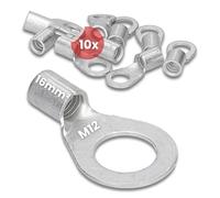 Kalitec Q16-12 Lot de 10 cosses à sertir 16 mm² M12 I Non isolées I Presse à mandrin I Pour conducteurs à fils multiples et fins I Cosse de câble 16 mm² conforme à la norme DIN 46234
