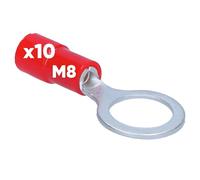 Kalitec RKSRM8-100x Cosses à Anneau 0,5-1 mm² M8 Partiellement Isolé | Connecteurs à sertir en cuivre avec col PVC, idéal pour câbles de voiture hi-fi et installations électriques domestiques.