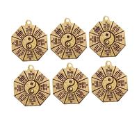 KALLORY 1 Jeu Pendentif Tableau De Potins Breloque Amulette Bagua Et Porte-clés Yang Ornement Suspendu Fengshui Chinois Porte-clés Bagua Charme De Sécurité Parure Charme Cuivre 6 Pièces