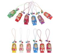 KALLORY 12pcs Cordons pour Clés en Bois de Hêtre Pendentifs Poupées Gigognes Matryochka, Multi-fonction, Installation Facile, Décorations pour Téléphone et Paquet Couleur Aléatoire