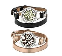 KALLORY 2 Pièces Bracelet En Cuir Parfumé Diffuseur Bracelet Médaillon Collier Charmes s Diffuseur Médaillon Huile Essentielle Médaillons Multicouche Femme Ornements De