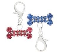 KALLORY 2pcs Pendentifs pour Collier Chien en Alliage et Cristaux Bleus, Forme Os Décoratif et Remplaçable, Accessoires Mignons pour Collerette Chien ou Porte-clés