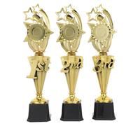 KALLORY 3 Pièces Trophée en Plastique D'étoile Dorée pour Première Place, Facile à Nettoyer, Réutilisable, pour Jeux de Fête et Cérémonies de Remise de Prix Garçon et Filles