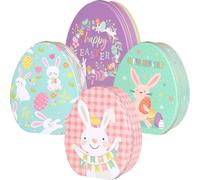 KALLORY 4 Pièces Boîte de Bonbons de Pâques en Tôle D'œufs Décoratifs Motif Lapin, Rangement Pratique et Décoration Festive pour Biscuits et Friandises Garçon et Filles