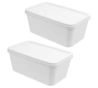 KALLORY Boîte de Congélation pour Crème Glacée 3 Litres en Plastique Blanc Couvercle, Lot de 2, Adaptée pour Usage Domestique et Fabrication de Glace Maison