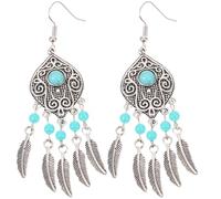 KALLORY Boucles D'oreilles Pendantes en Alliage Argenté Élégantes et Exagérées Feuilles Boho Style Vintage pour Femmes pour Soirée et Anniversaire