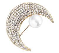 KALLORY Broche Lune en Alliage Doré Élégante et Polyvalente avec Cristaux Étincelants, Accessoire Mode pour Femmes, pour Occasions Spéciales et Fêtes
