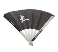 KALLORY Éventail Pliant Portatif Éventail d'arts Martiaux Noir, Acier Inoxydable et Tissu, Pliable, Décoratif, Facile à Transporter, pour Danse et Décoration Intérieure, Garçon et Filles