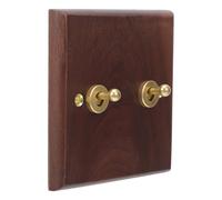 KALLORY Interrupteur à Bascule Double Commandes Mural 86 Type Marron Style Rustique en Bois Massif Décoration Vintage Élégante pour Chambre Cuisine