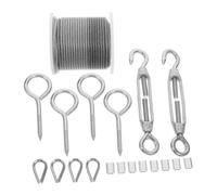 KALLORY Kit de Câble Acier Inoxydable 19 Pièces Tendeurs Réglables et Crochets Antidérapants Suspendre de Guirlandes Lumineuses et Éclairage Suspendu Argenté