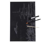 KALLORY Kit de Dessin à Gratter DIY 4 Pièces Planche en Carton Noir, Stylo Plaqué Or et Pinceaux pour Créer une Vue Nocturne Colorée à Accrocher Mur