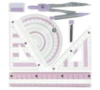 KALLORY Kit de Dessin Multifonction pour Étudiants Rapporteur Professionnel, Compas, Équerre en Plastique Léger et Résistant, Ensemble 7 Pièces pour Bureau et École