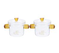 KALLORY Marmite Ménagère en Verre 150ml Double Poignée, Chauffe Uniformément, Facile à Transporter, Lot de 2 Cuisine et Cuisson du Lait
