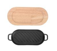 KALLORY Plateau de Barbecue en Fer Noir Plateau en Bois, Assiette à Steak Antiadhésive pour Cuisiner en Famille ou Lors de Fêtes, Design Créatif et Protection de Table