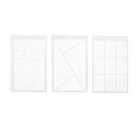 KALLORY Règle de Dessin Plastique 3 Pièces Nombre D'or, Outil Multifonction Précis en Acrylique 8,5x5,4 Cm pour Artistes, Photographie et Croquis en Studio