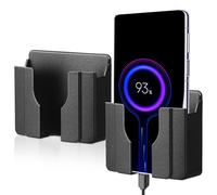 KALLORY Support Mural Adhésif pour Téléphone Portable Chargeur, 2 Pièces en Plastique Noir, Montage Mural Cuisine et Chambre