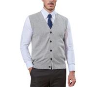 Kallspin Gilet en coton 100% pour homme avec col en V boutonné sans manches - Cardigan élégant décontracté en tricot, gris clair, XXL