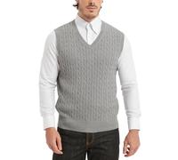 Kallspin Gilet en tricot pour homme en coton, col en V, tricot ajouré, sans manches, pull décontracté en tricot, gris clair, L