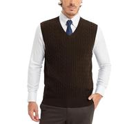 Kallspin Gilet en tricot pour homme en coton, col en V, tricot ajouré, sans manches, pullover décontracté, marron, XXL