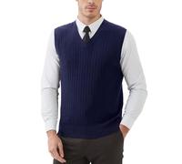 Kallspin Homme Gilet Pull col en V en Laine mélangée sans Manches tricoté (Bleu Marin, M)