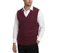 Kallspin Homme Gilet Pull col en V en Laine mélangée sans Manches tricoté (Bourgogne, L)