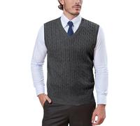 Kallspin Homme Gilet Pull col en V en Laine mélangée sans Manches tricoté (Gris, 3XL)